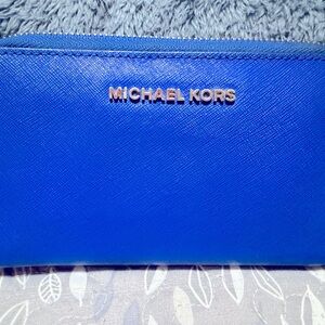Michael Kors royal blue Saffiano leather full zip wallet